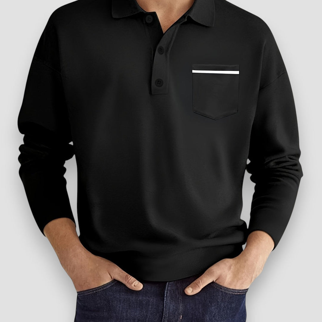 Stylish Aureon men's long sleeve polo in black, perfect for casual wear, with button placket