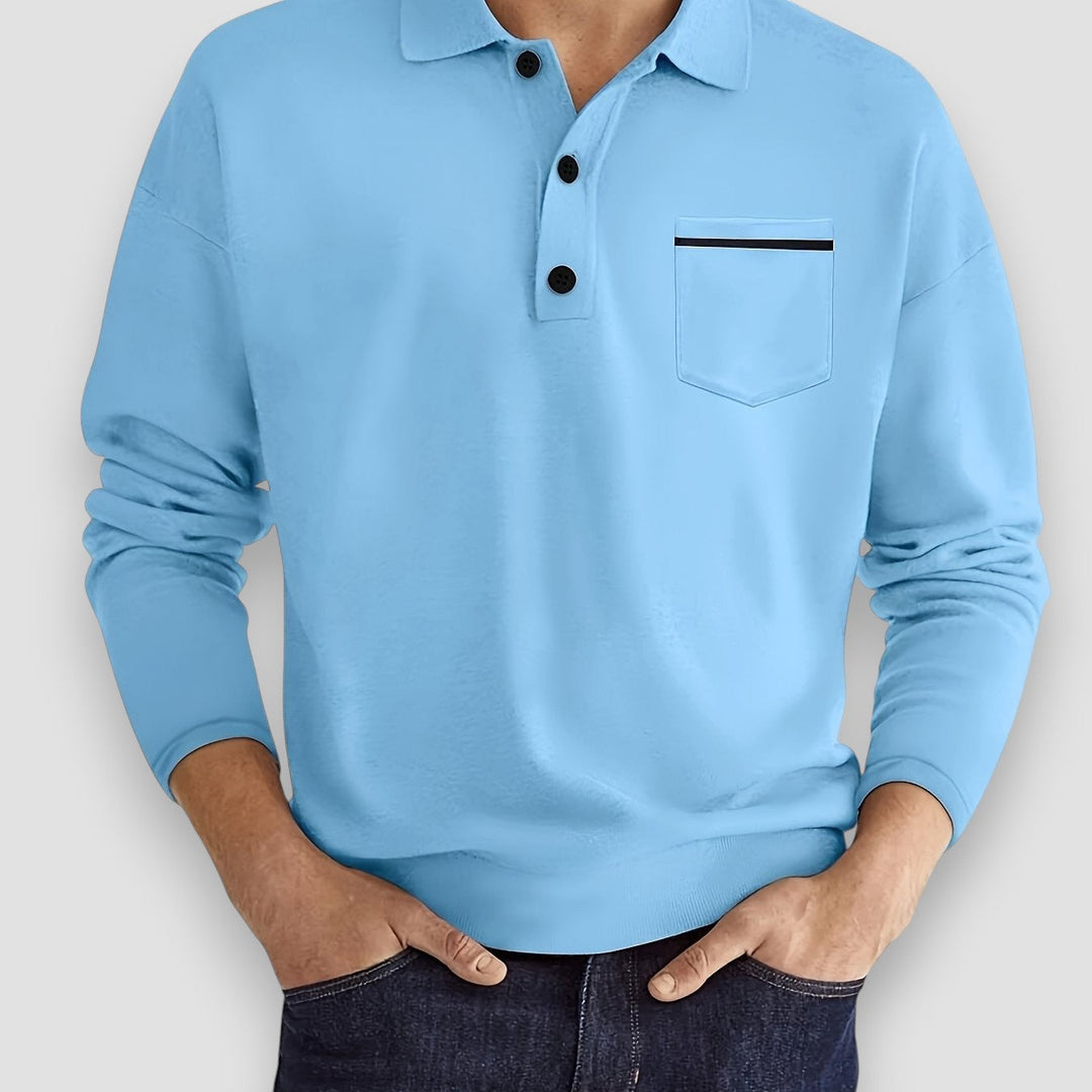 Man wearing a comfortable Aureon casual long sleeve polo shirt, showcasing men's fashion