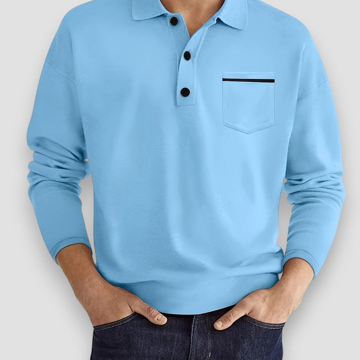 Man wearing a comfortable Aureon casual long sleeve polo shirt, showcasing men's fashion