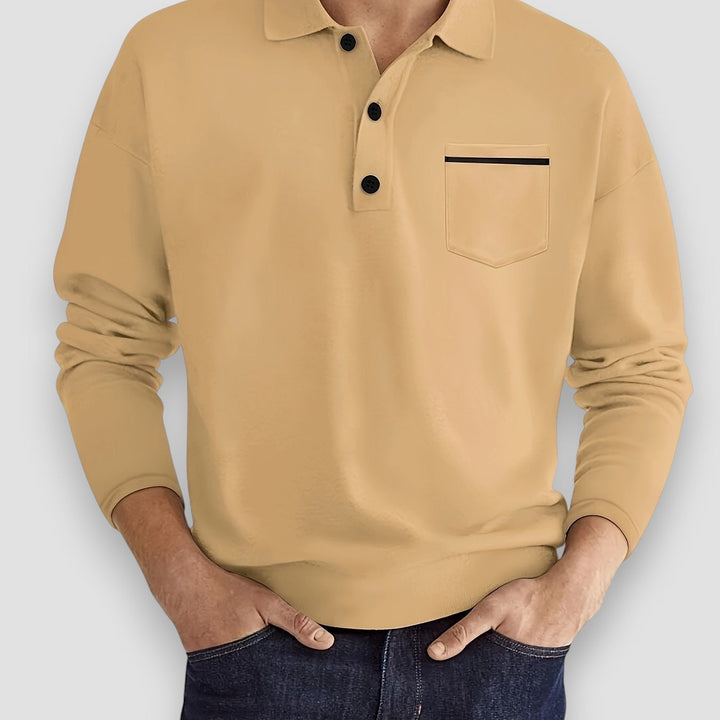 Aureon men's long sleeve polo in olive green, a versatile and trendy casual shirt for men