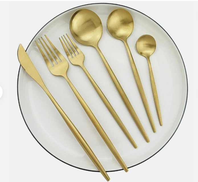 Aurora dining set: sophisticated forks, knives, and spoons in a modern style.