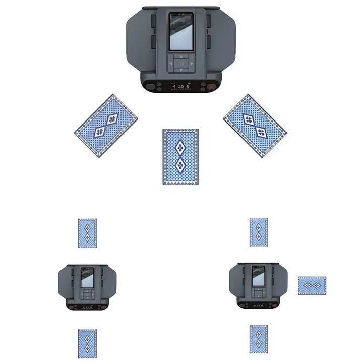 Battery-operated card shuffling machine, ideal game accessory for fast home game nights.