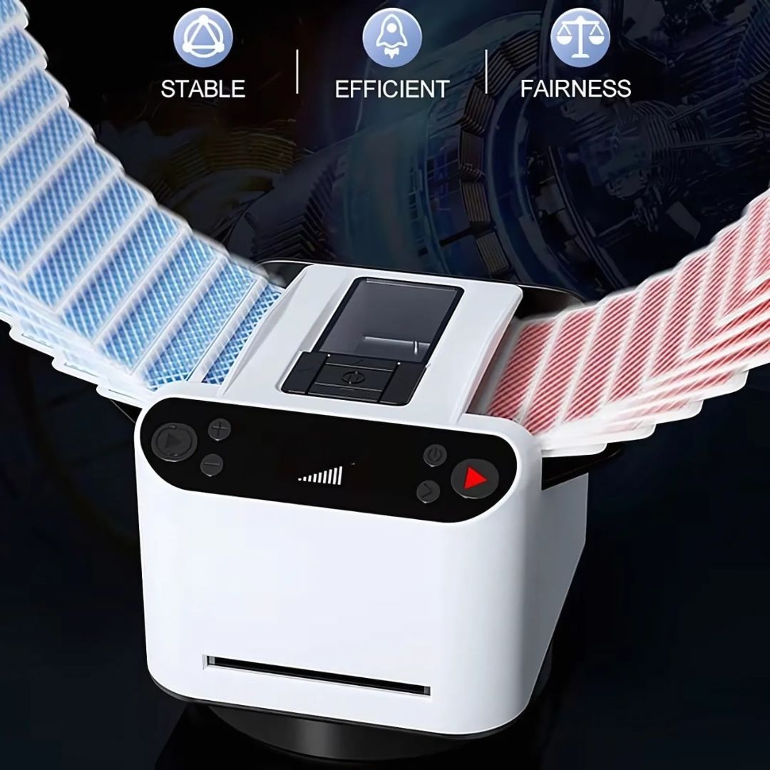 Compact automatic shuffler, a great game accessory for various card games like poker.