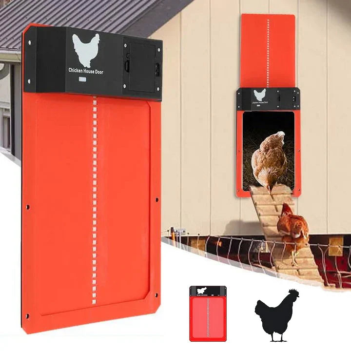 Automatic chicken coop door protects flock. Weatherproof smart door for poultry security & farm supplies. Easy install.