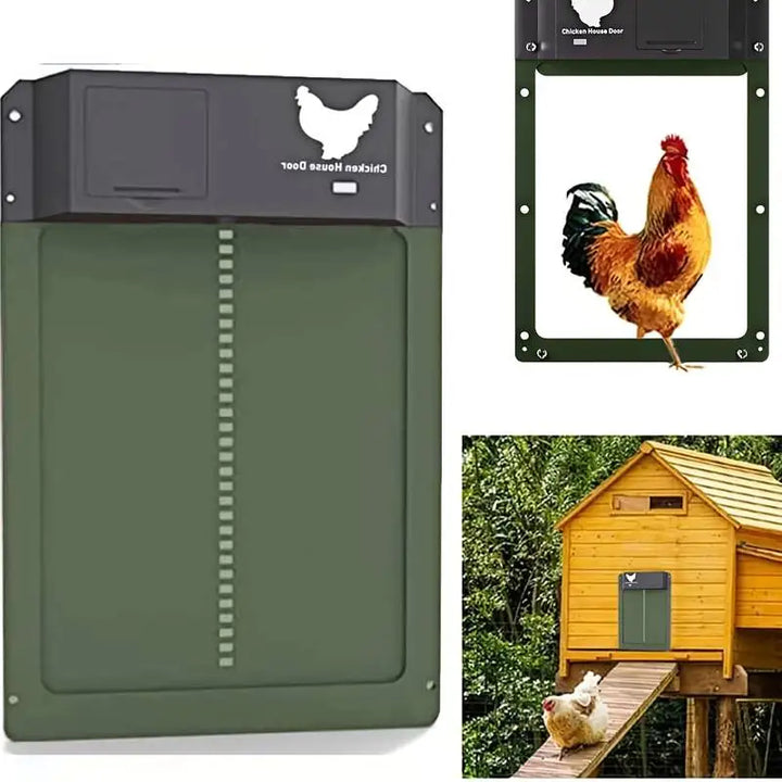 Automatic chicken coop door offers hands-free poultry security. Weatherproof for outdoor farm & pet supplies.