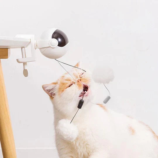 Automatic cat toy with spinning fur balls, perfect for indoor feline play, kitten exercise & mental enrichment.