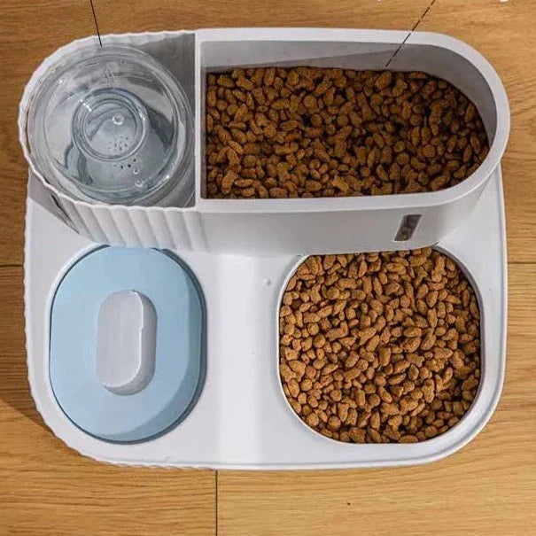 2-in-1 automatic pet feeder & waterer for cats & small dogs. Provides food & water, perfect for busy pet owners.