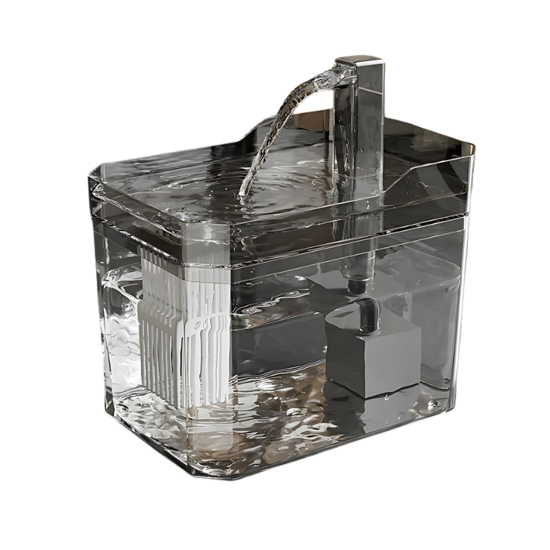 Automatic pet water fountain with quiet pump and large capacity, ensuring fresh, filtered water for dogs & cats.