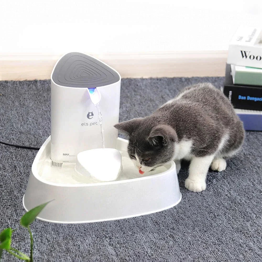Automatic pet water fountain providing fresh, flowing hydration for dogs and cats.