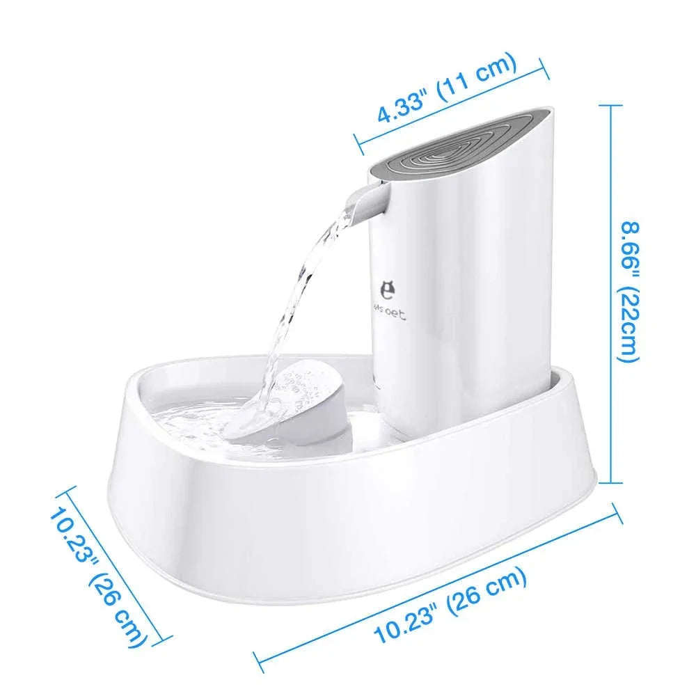 Quiet pump automatic pet water fountain ensures silent, fresh drinking water for cats and dogs.