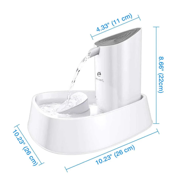 Quiet pump automatic pet water fountain ensures silent, fresh drinking water for cats and dogs.