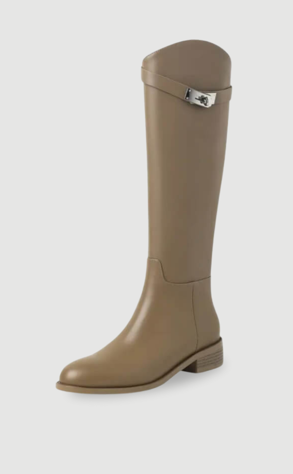 Chic Aveline women's tall riding boots with elegant design & decorative metal buckle, versatile fashion.