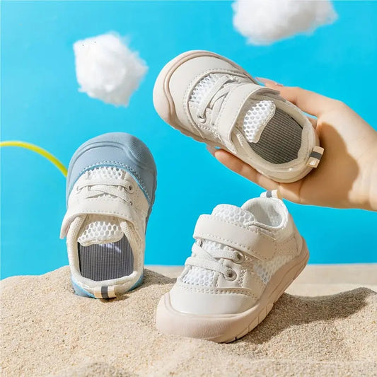 Baby Barefoot Flexible Sole Walking Sneakers in gray, perfect for first walkers with breathable anti-slip design.