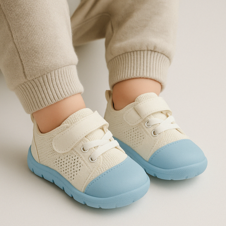 Top-down view of Baby Barefoot Flexible Sole Walking Sneakers, highlighting anti-slip and breathable design for toddlers.