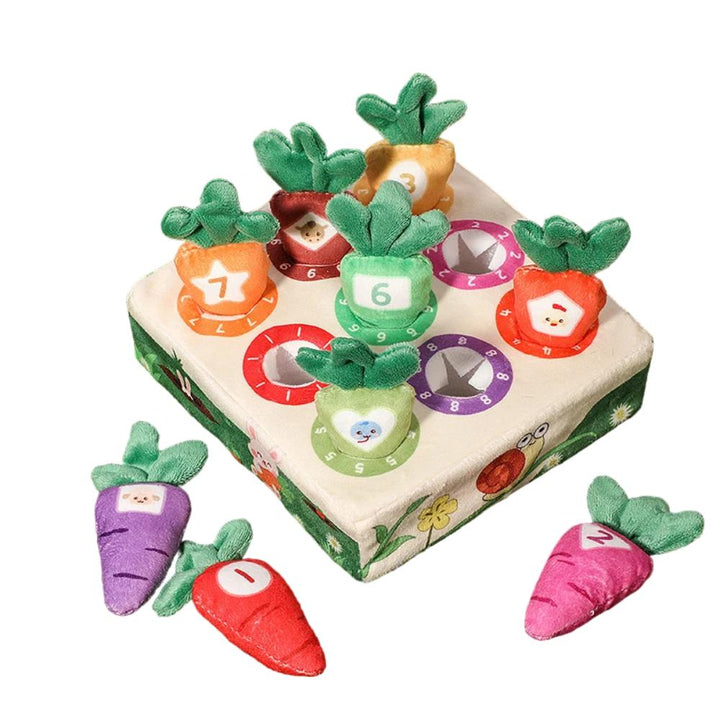 Toddler educational carrot pull Montessori toy. Engaging sensory activity for cognitive & fine motor skill development.