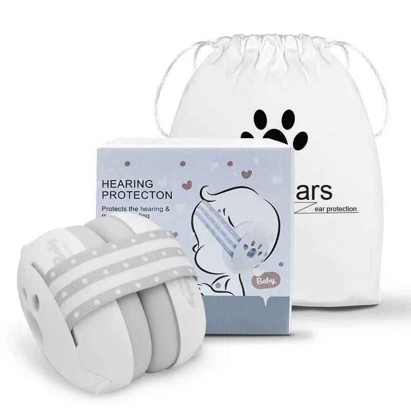 Infant ear protection earmuffs, comfortable noise cancelling design for newborn & baby safety from loud sounds.