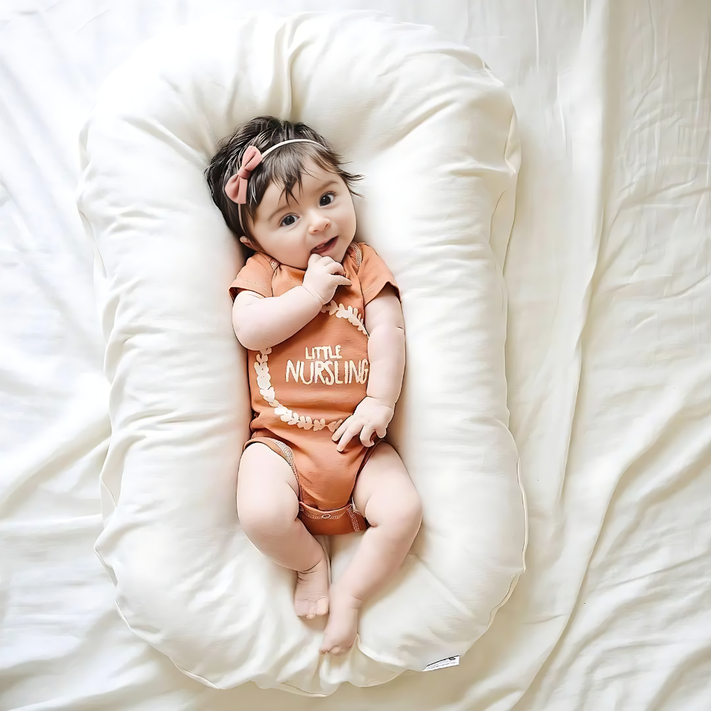 Infant head support pillow with ergonomic design, ensuring breathable comfort and proper alignment.