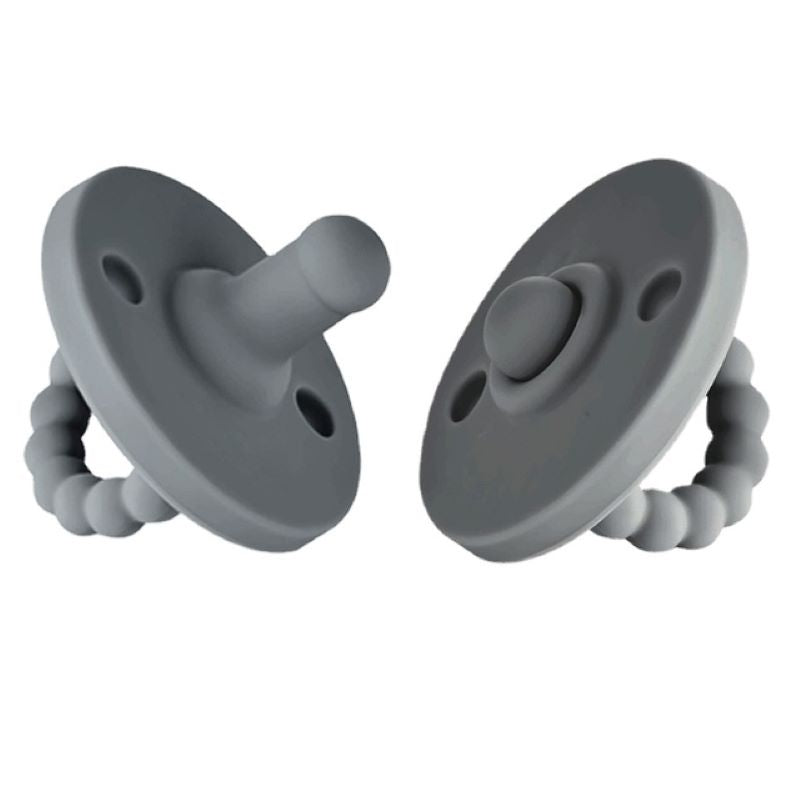 Flexible silicone baby teether pacifier for infants. Designed for oral development & soothing sore gums during teething.