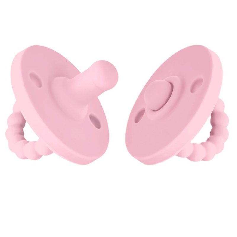 Adorable silicone baby teether and pacifier. A practical baby shower gift for teething infants & new parents.