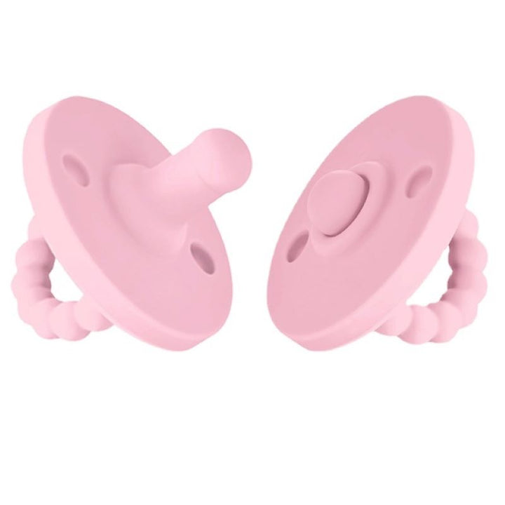 Adorable silicone baby teether and pacifier. A practical baby shower gift for teething infants & new parents.