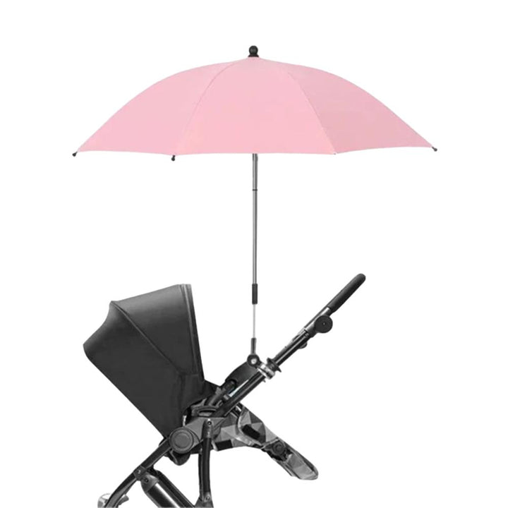 Infant stroller weather shield umbrella with adjustable arm, perfect for sunny or light rainy days.