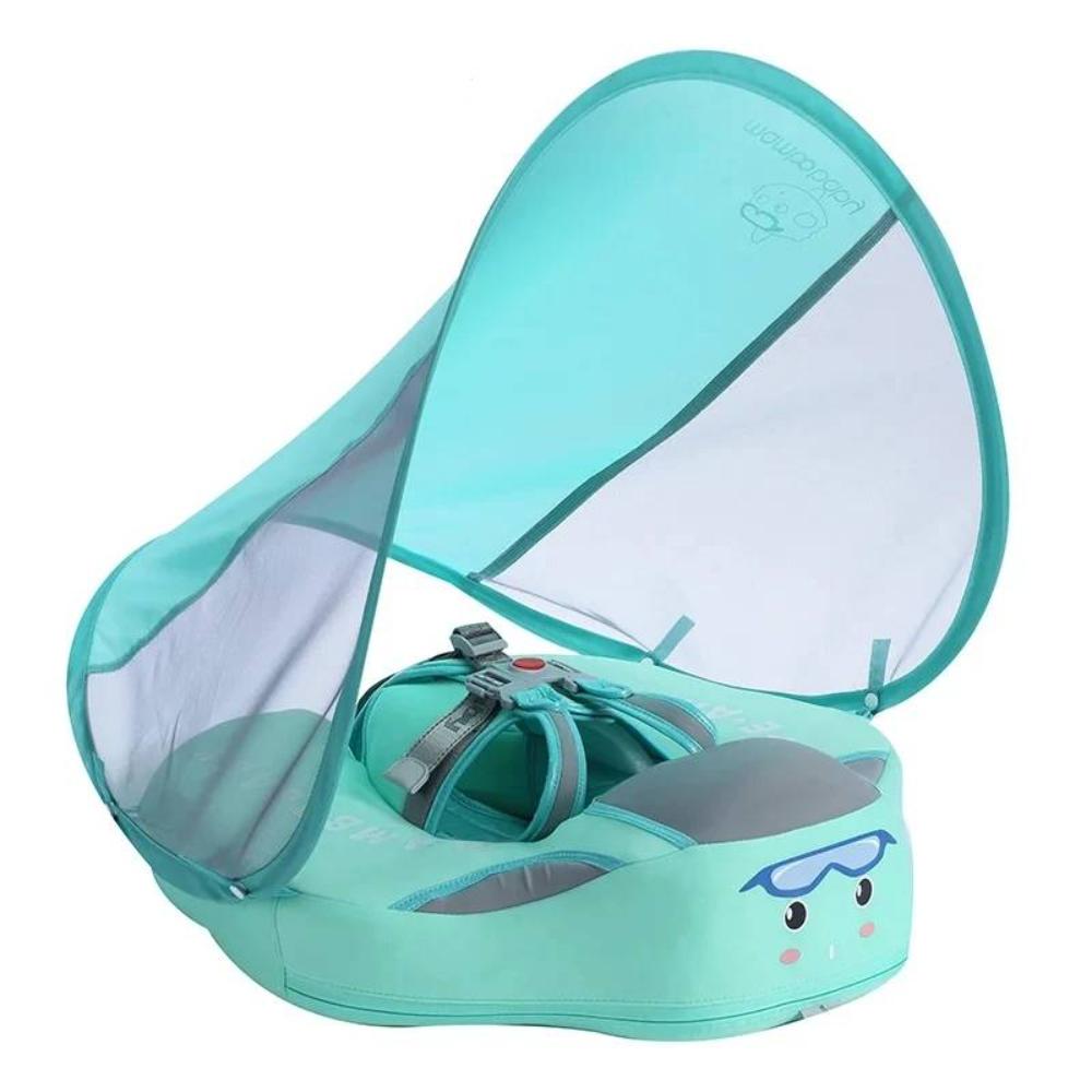 Baby Swim Float with Sunshade Canopy, non-inflatable for infants & toddlers. Safe pool & water fun.