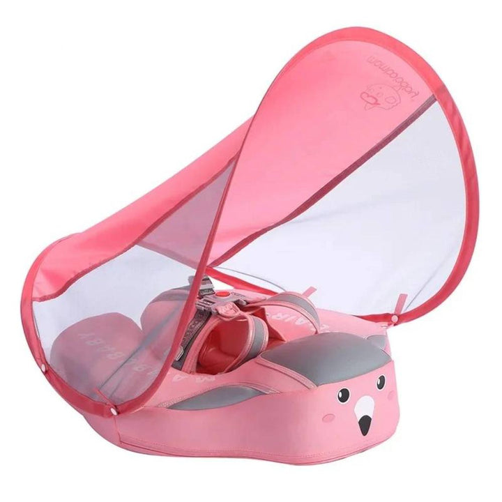 Infant swim float with UPF sunshade canopy, providing essential UV protection for baby in pool.