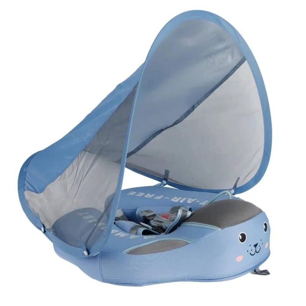 Durable non-inflatable baby swim aid with canopy, perfect for safe toddler water play & lessons.