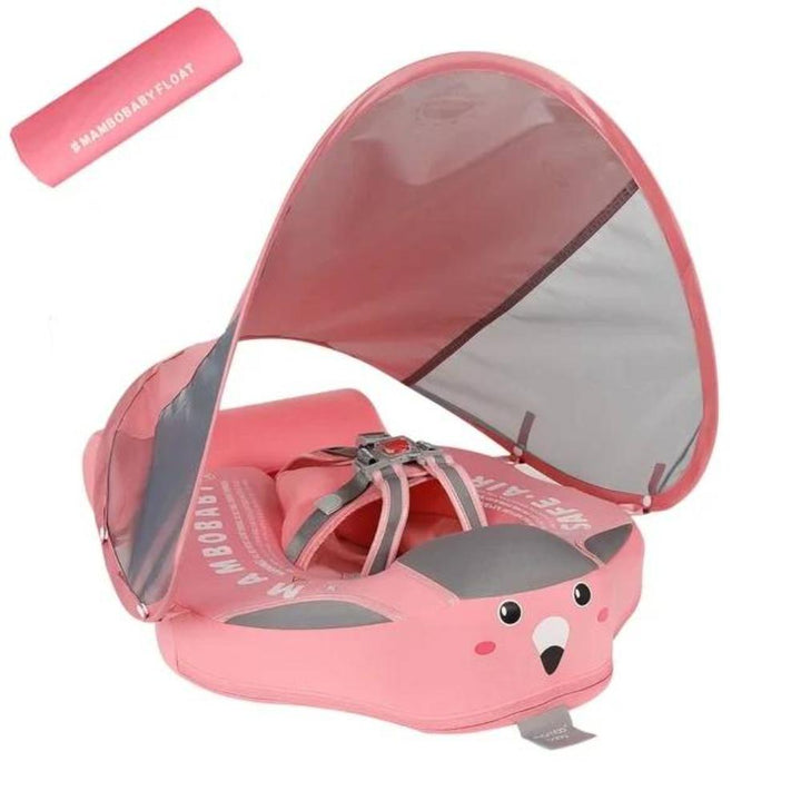 Parents' choice: secure baby swim float with sun protection canopy, ensuring safe water fun for infants.