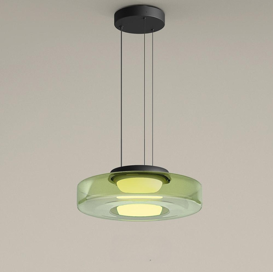 "Bauhaus style glass pendant light with sleek design enhances modern home decor, ideal for kitchens and living spaces."