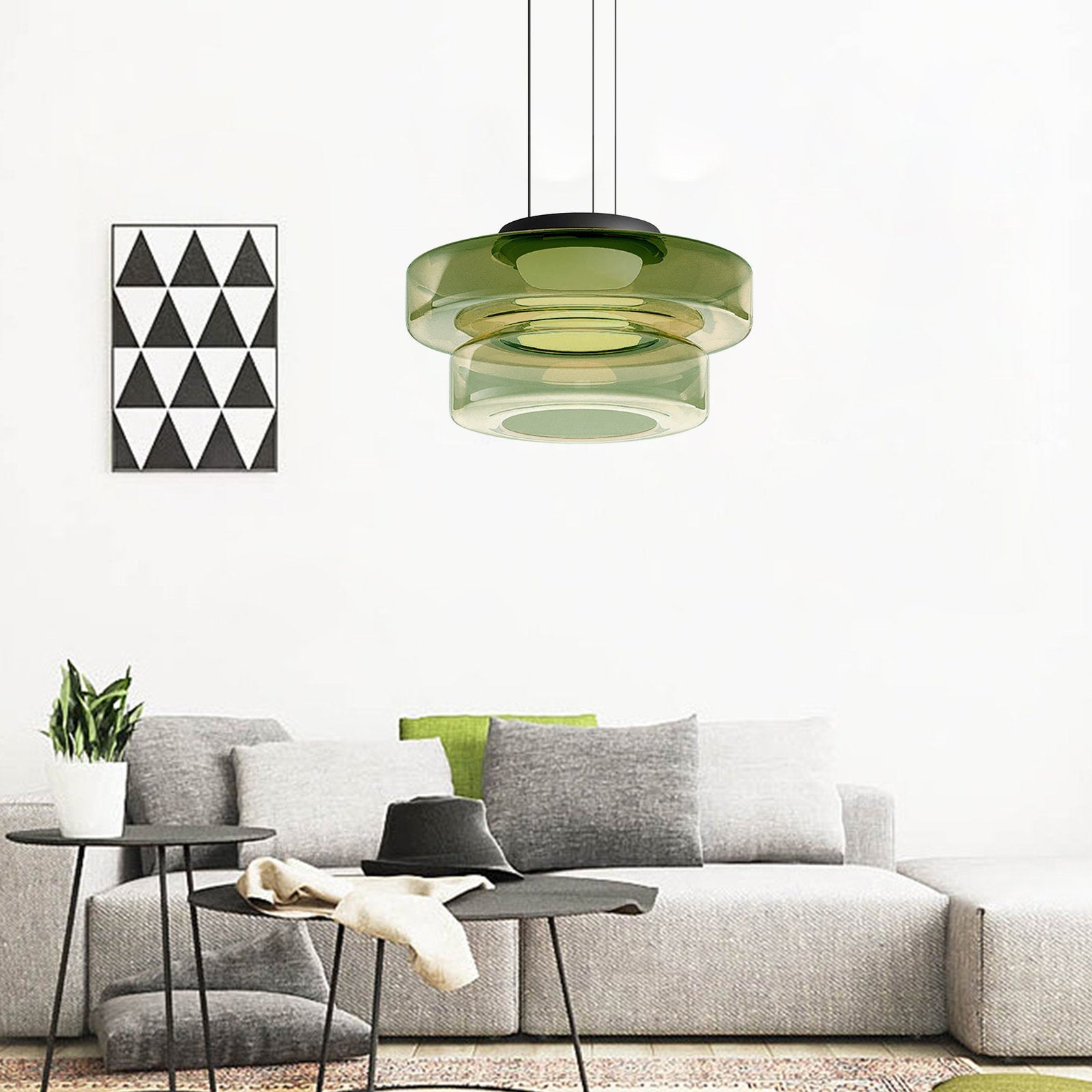 "Bauhaus style glass pendant light with sleek design enhances modern home decor, ideal for kitchens and living spaces."