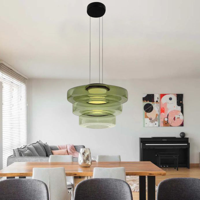 "Bauhaus style glass pendant light with sleek design enhances modern home decor, ideal for kitchens and living spaces."