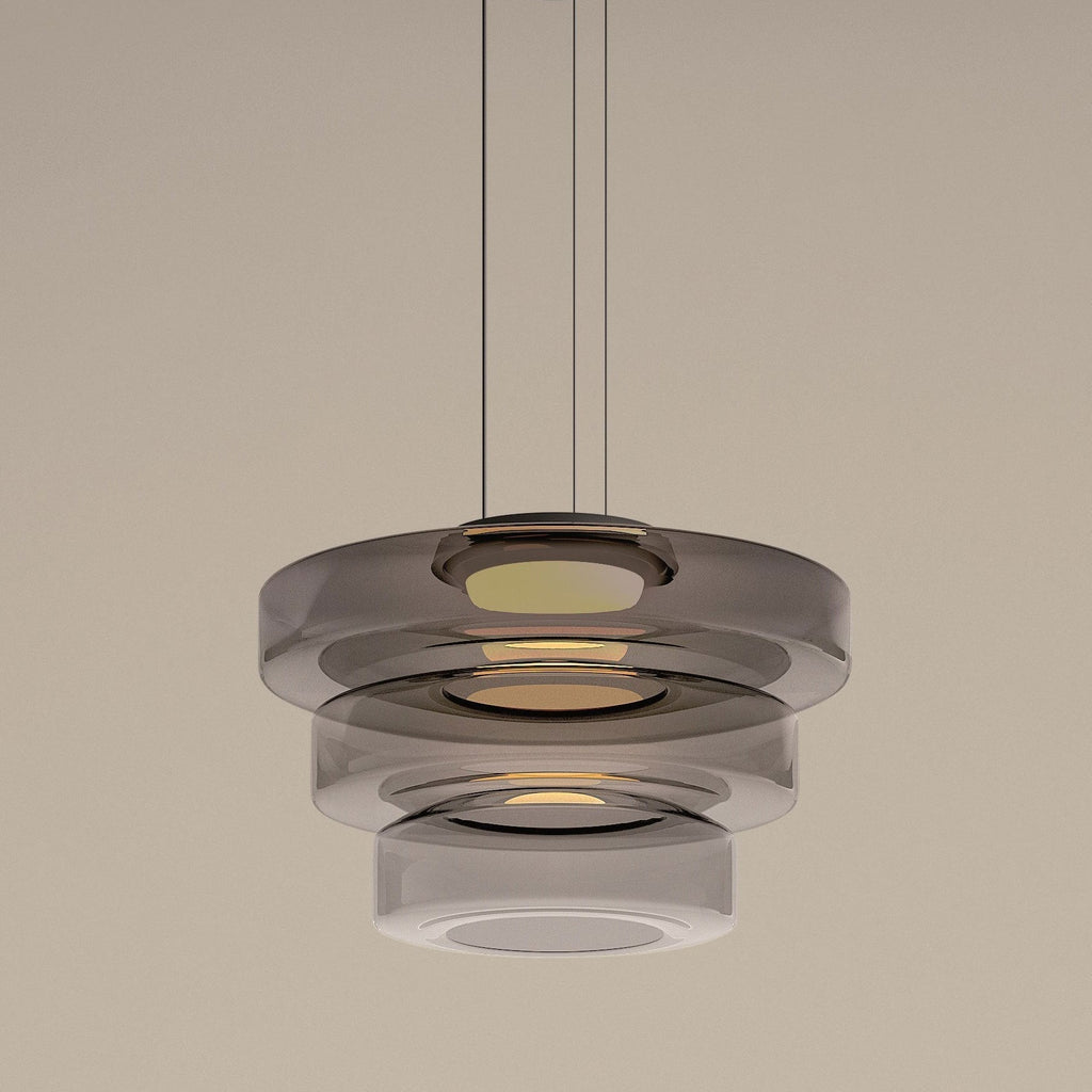 "Bauhaus style glass pendant light with sleek design enhances modern home decor, ideal for kitchens and living spaces."
