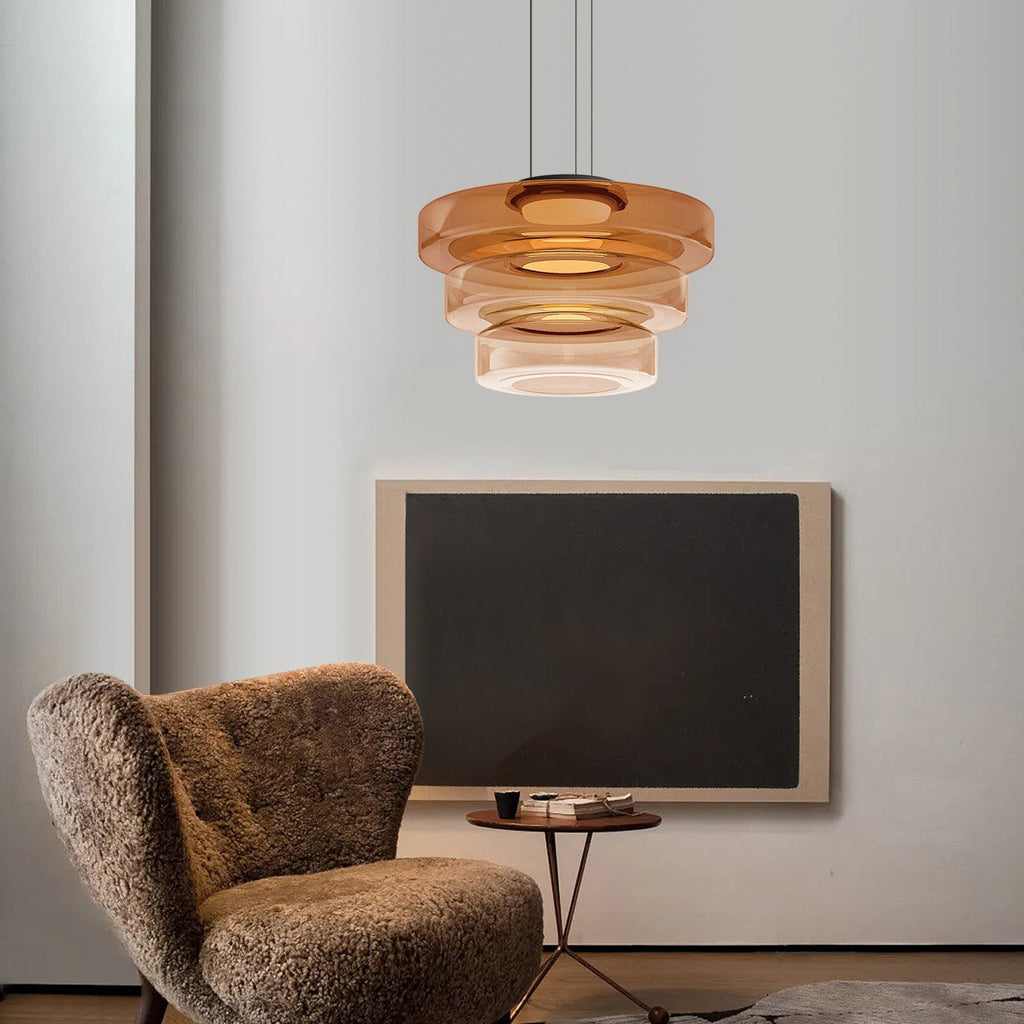 "Bauhaus style glass pendant light with sleek design enhances modern home decor, ideal for kitchens and living spaces."