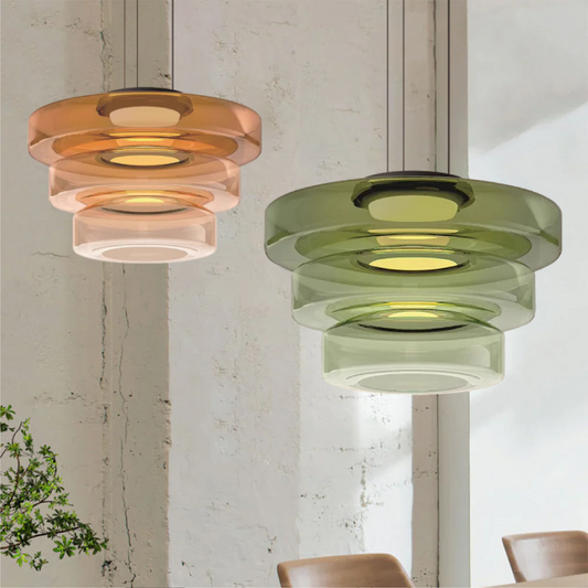 "Bauhaus style glass pendant light with sleek design enhances modern home decor, ideal for kitchens and living spaces."