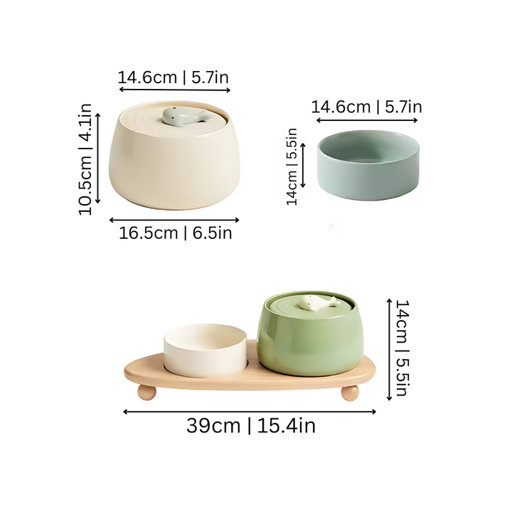 Elegant green ceramic pet water fountain, silent pump, multi-stage filter for fresh drinking water for pets.