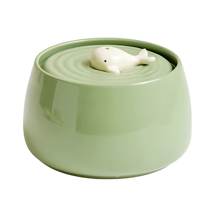 Silent beige pet hydration ceramic water fountain with advanced filtration system for fresh, purified cat and dog water.
