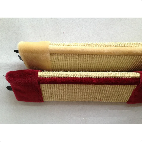 Gray cat wall scratcher with soft cover. Essential pet accessory for claw care & effective furniture protection.