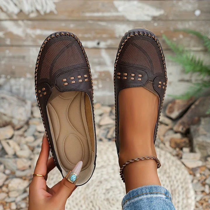 Brown women's orthopedic casual slip-on shoes, designed for all-day comfort and easy wear