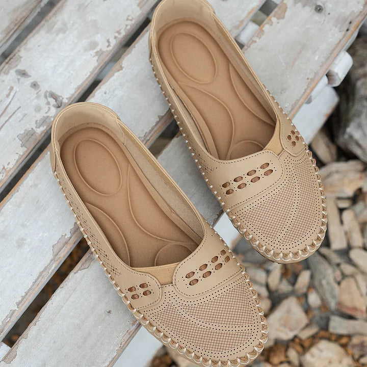 Everyday women's slip-on shoes, orthopedic for comfort, in a versatile beige color