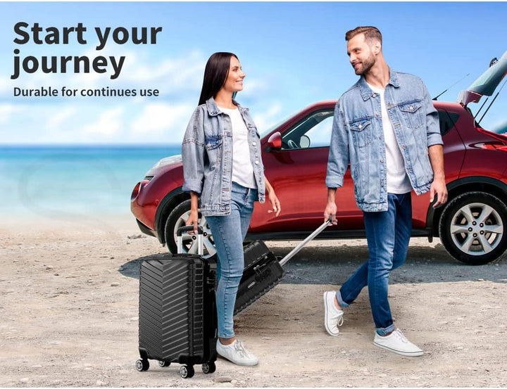 Easy-to-maneuver black compact carry-on suitcase with 360° spinner wheels for airport convenience.