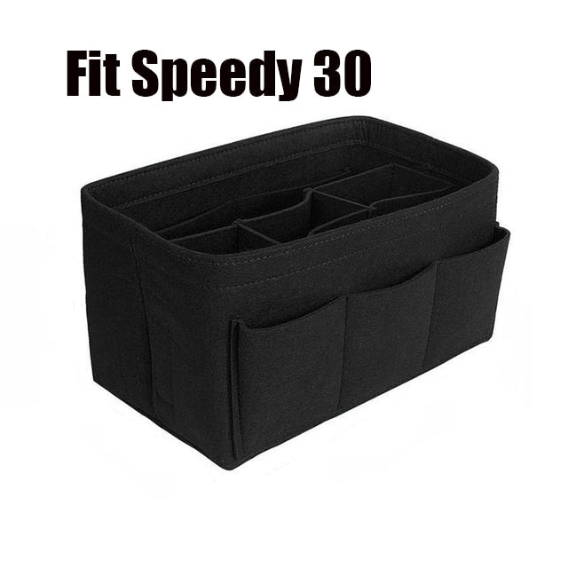 Stylish black felt insert for handbags, keeping your tote organized and tidy.