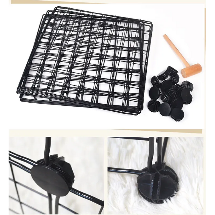 Multi-panel wire dog playpen for pets, provides a secure boundary & enclosure. Suitable for indoor/outdoor dogs.