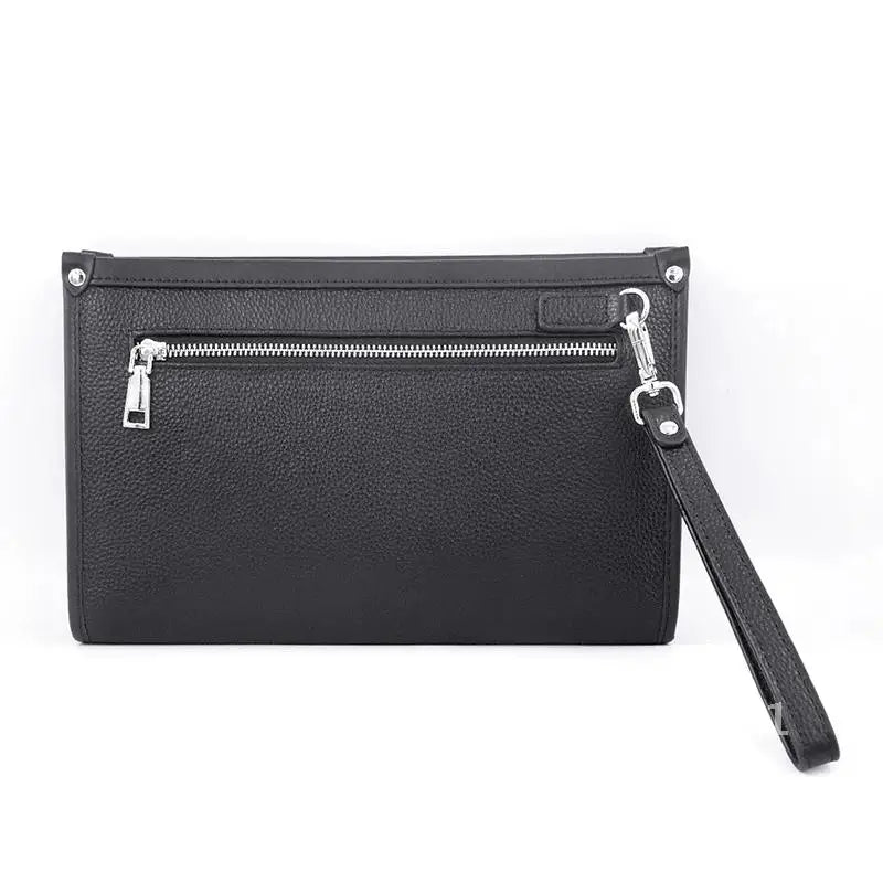 Men's versatile black genuine leather business clutch, perfect for organizing essentials with secure fingerprint access.