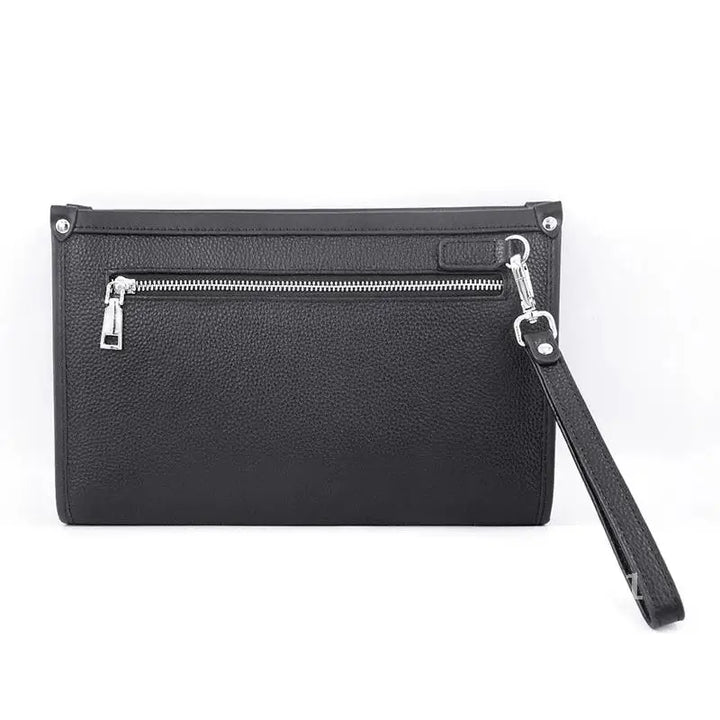 Men's versatile black genuine leather business clutch, perfect for organizing essentials with secure fingerprint access.