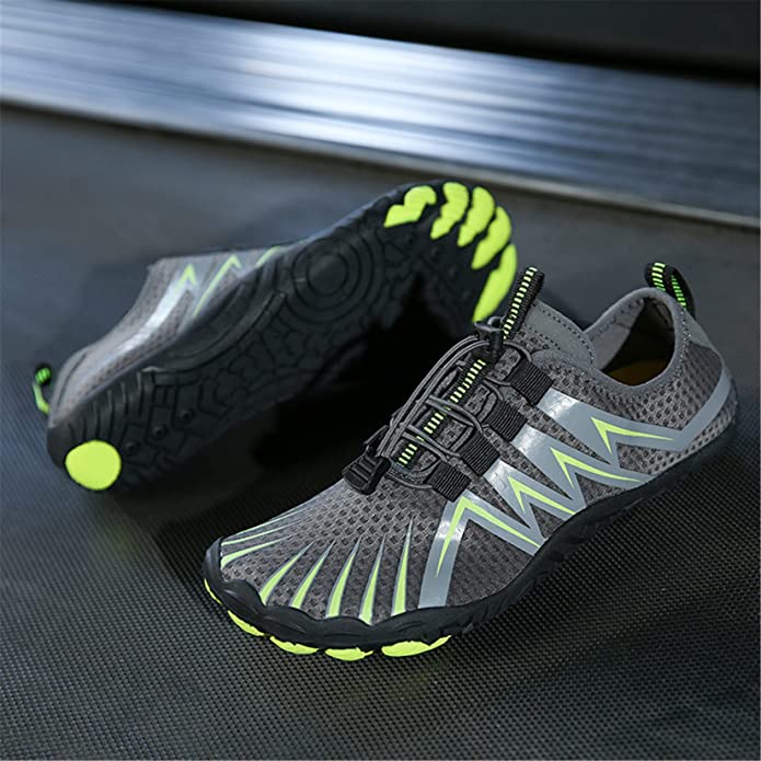 Yellow men's barefoot shoes, lightweight, breathable, ideal for walking & exercise.