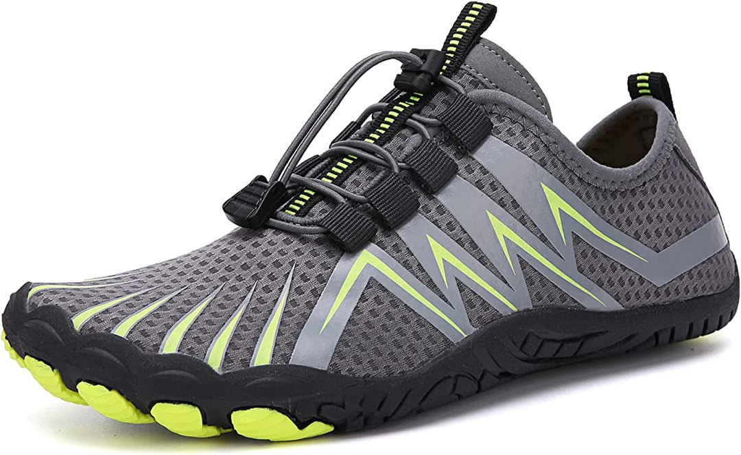 Red athletic men's barefoot shoes, lightweight, breathable, wide fit for optimal comfort.