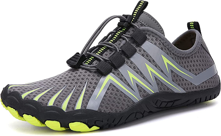 Red athletic men's barefoot shoes, lightweight, breathable, wide fit for optimal comfort.