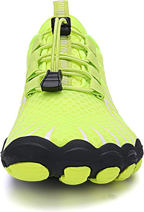 Red men's outdoor barefoot shoes, lightweight, breathable, flexible for trails.