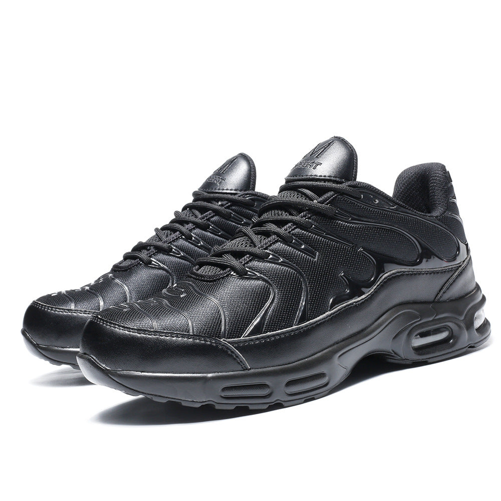 Black men's lightweight water-resistant safety shoes with steel toe for jobsite protection and comfort.